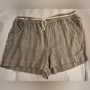 Lane Bryant Neutral Black & Cream Striped Drawstring Linen Shorts